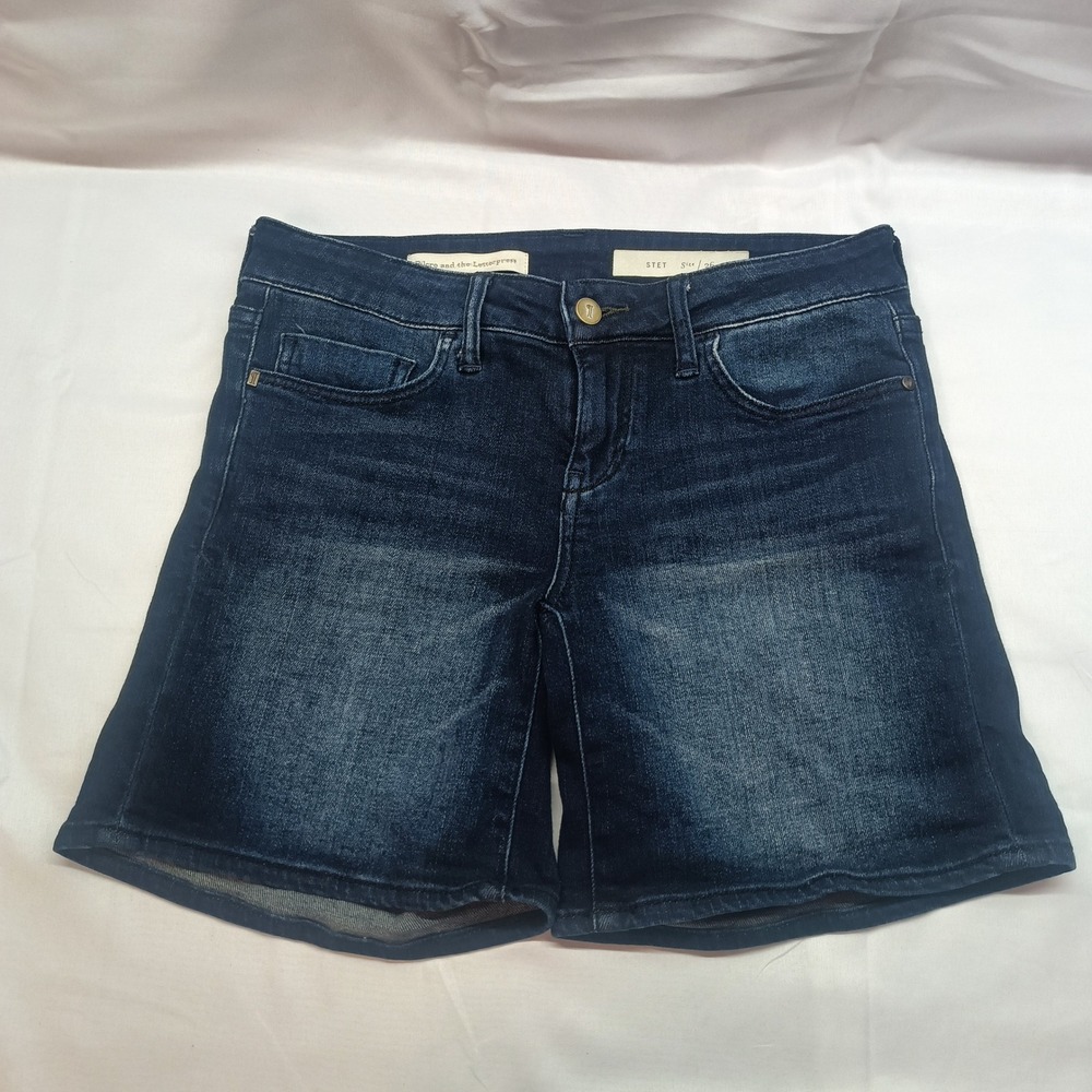Pilcro and the Letterpress Stet Dark Wash Denim Shorts Womens 26 Indigo Stretch‎